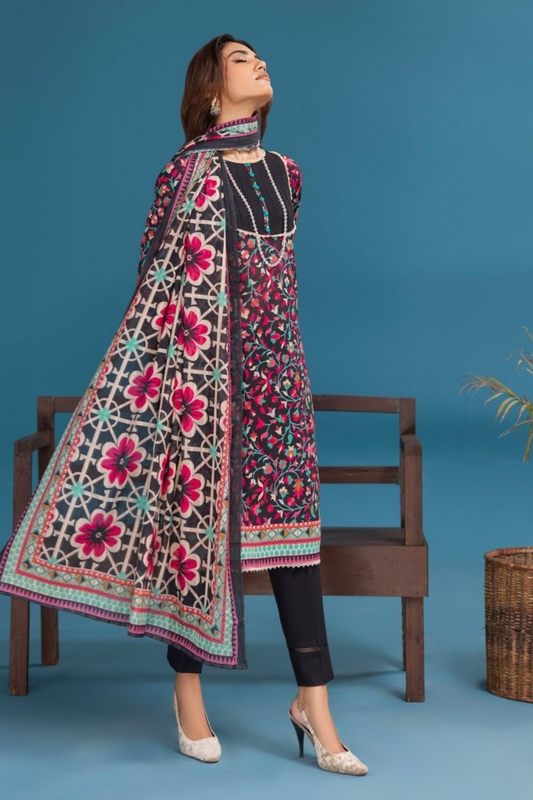 3-Pc Premium Digital Floral printed Lawn suit with Chiffon Dupatta(Unstitched)