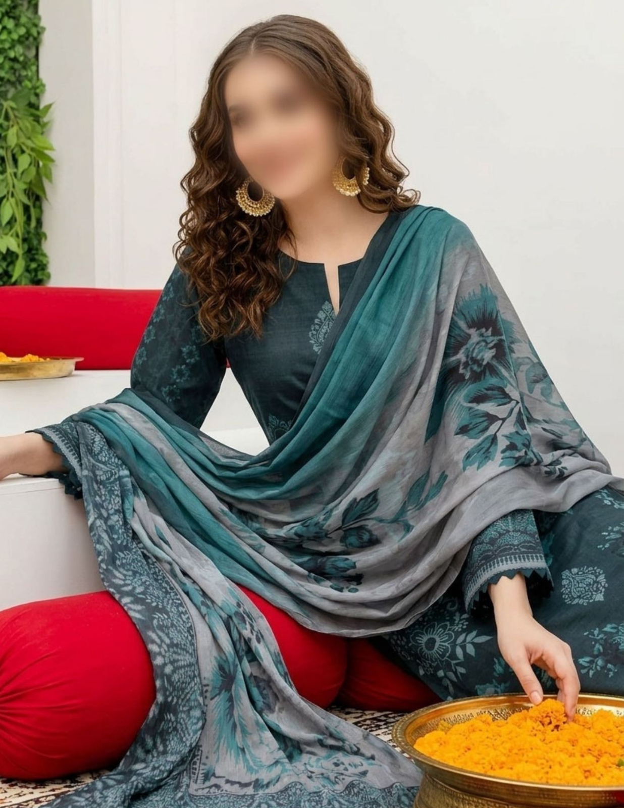 Premium Slub Lawn Suit with Voil Dupatta (Unstitched)