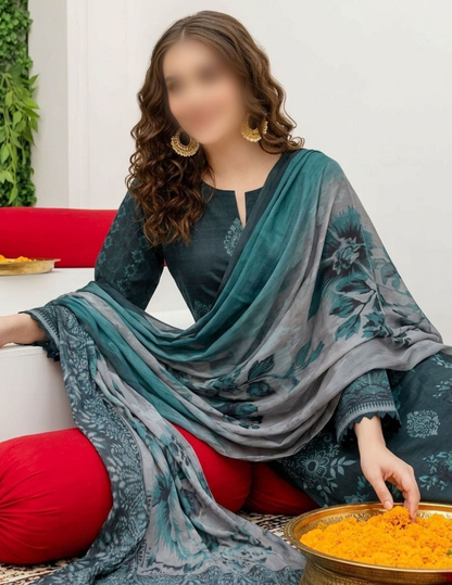 Premium Slub Lawn Suit with Voil Dupatta (Unstitched)