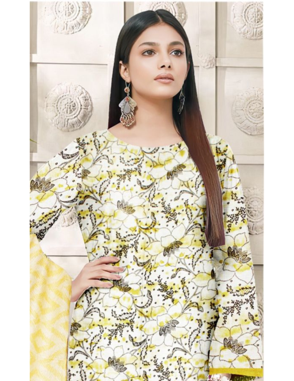 3-Piece Premium Lemon Floral Unstitched Lawn Suit