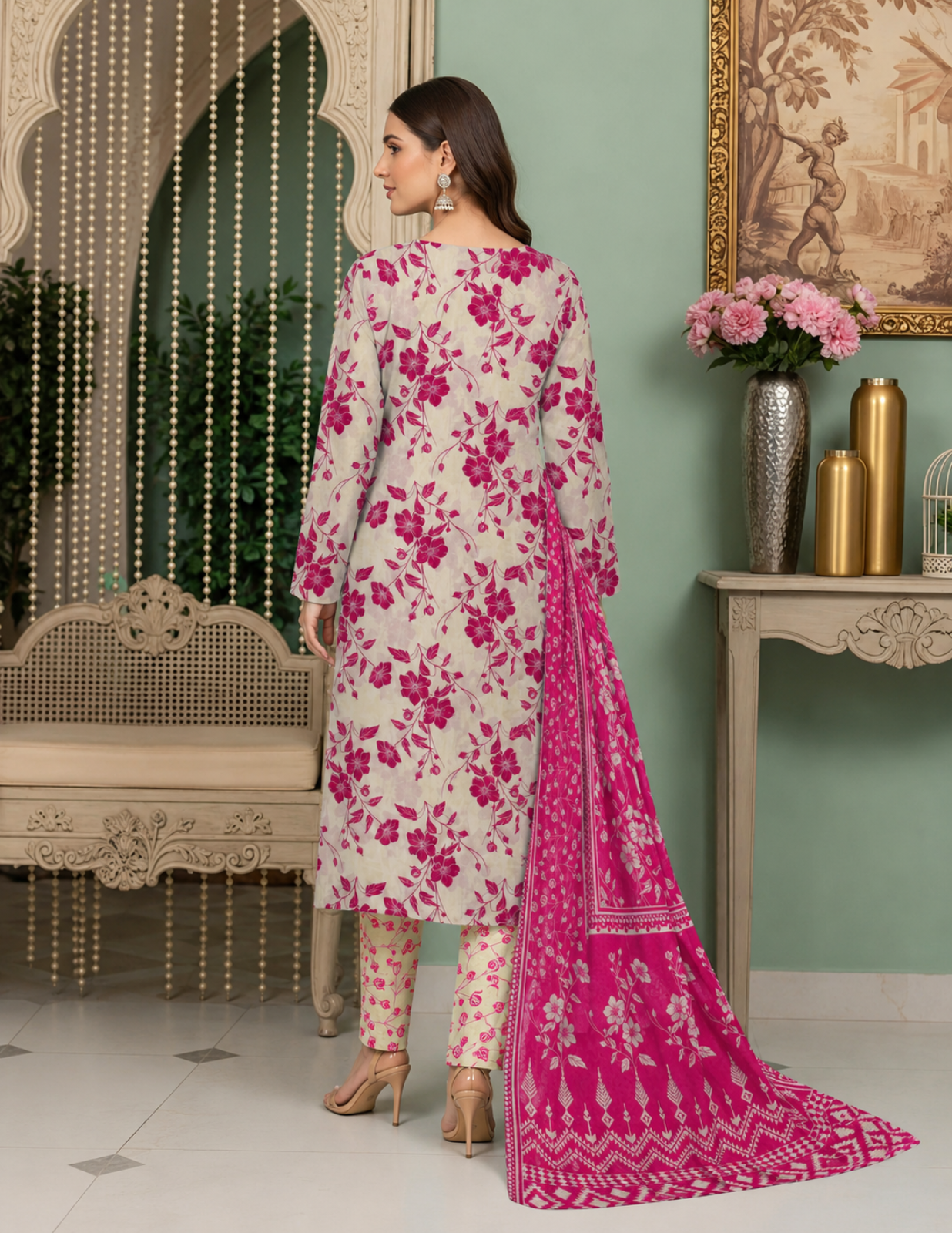 Trendy Digital All Over Print 3 Piece Lawn Suit with Voile Dupatta