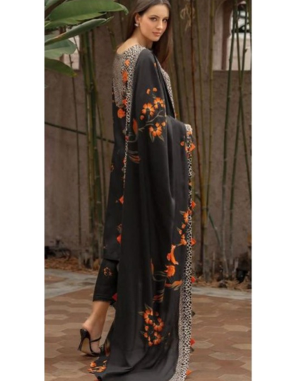 Unstitched 3PC Printed Lawn Suit with Organza Embroidered Patches