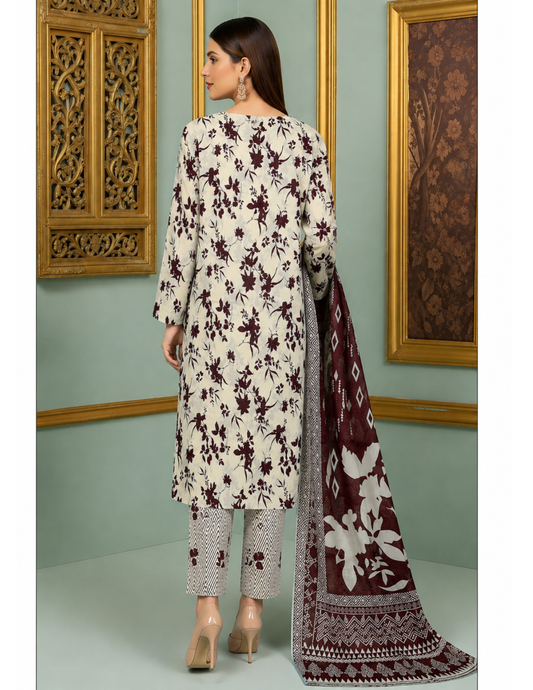 Elegant 3 Piece Unstitched All Over Print Lawn Suit with Voile Dupatta