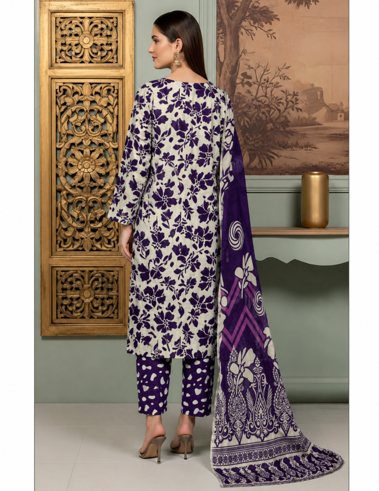 Premium All Over Printed 3 Pc Lawn Suit with Voile Dupatta (Unstitched)