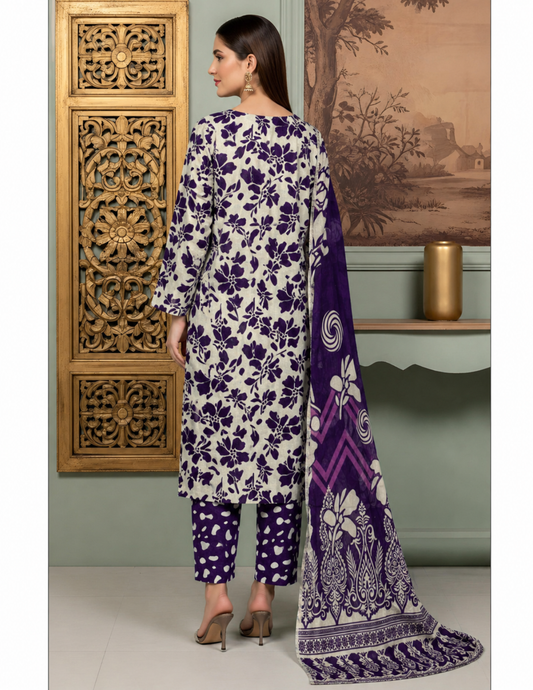 Premium All Over Printed 3 Pc Lawn Suit with Voile Dupatta (Unstitched)