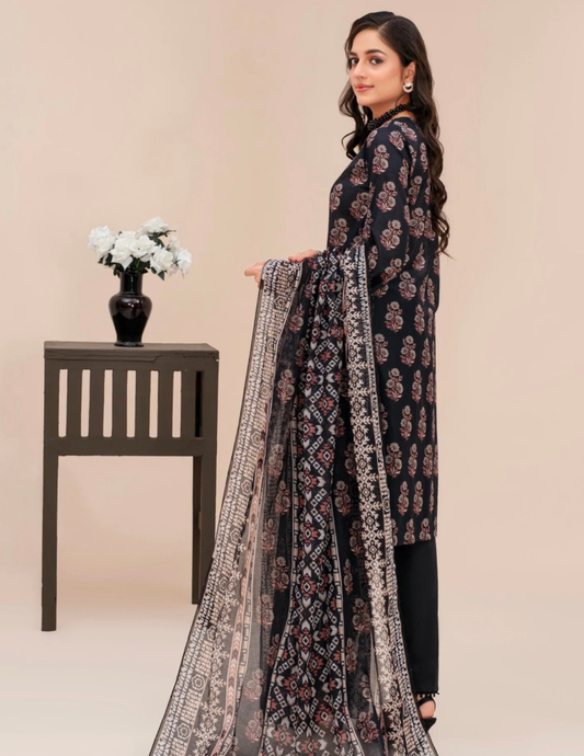 Black 3-Piece Lawn Suit for Summer