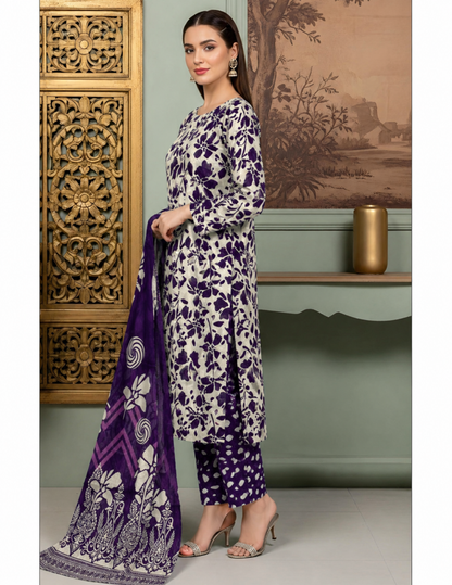 Premium All Over Printed 3 Pc Lawn Suit with Voile Dupatta (Unstitched)