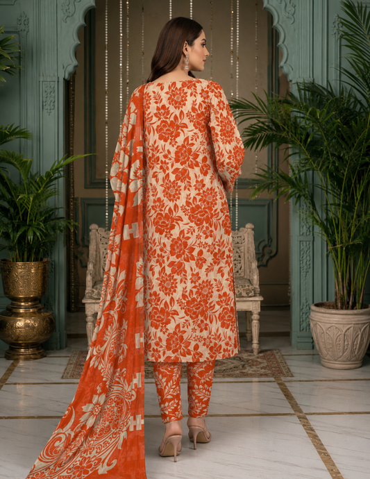 Trendy Digital All Over Print 3 Piece Lawn Suit with Voile Dupatta