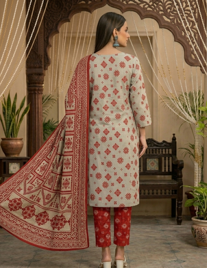 Graceful 3-Pc Bana Dora Lawn Printed Suit
