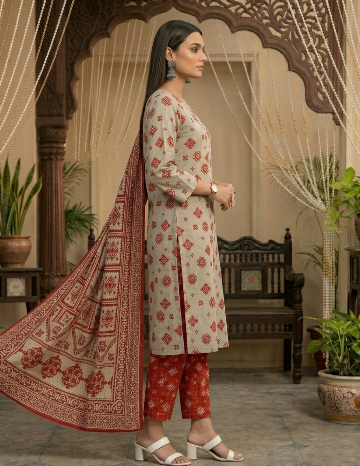 Graceful 3-Pc Bana Dora Lawn Printed Suit