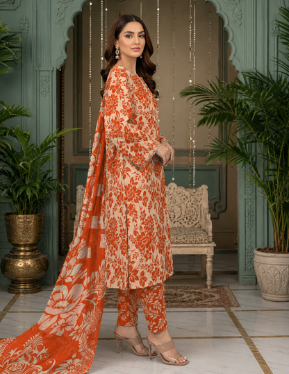 Trendy Digital All Over Print 3 Piece Lawn Suit with Voile Dupatta