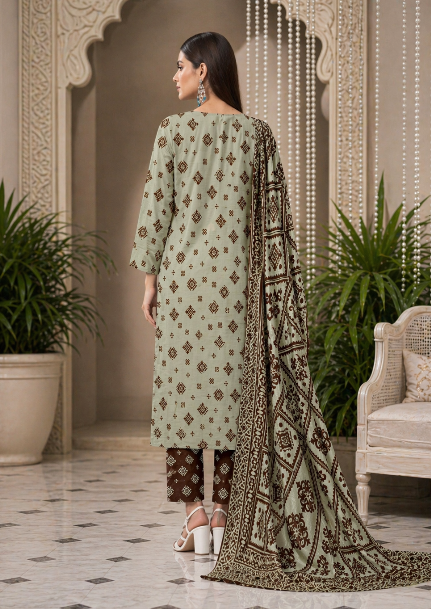 Trendy 3-Pc Bana Dora Digital Print Lawn Dress  unstitched
