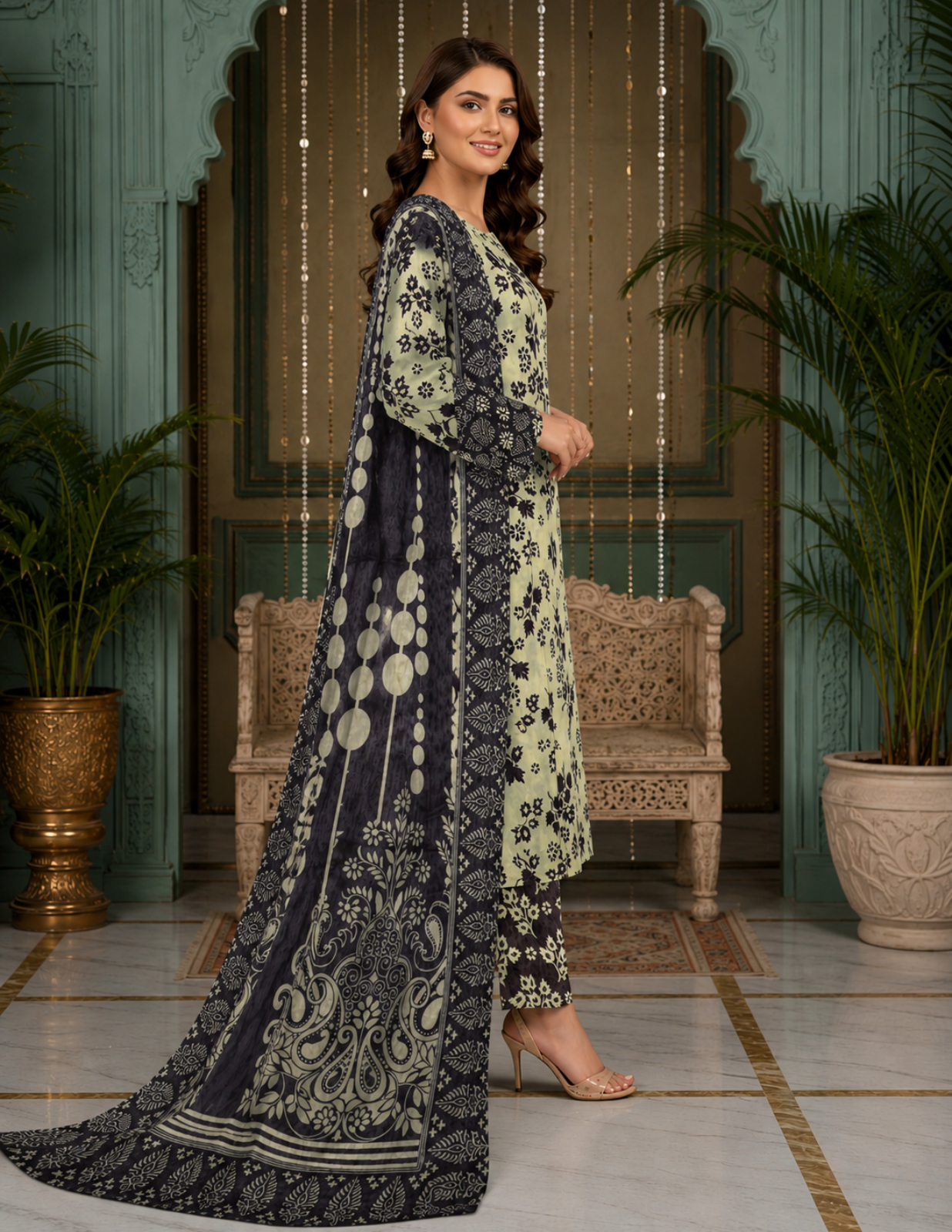 Trendy Digital All Over Print 3 Piece Lawn Suit with Voile Dupatta