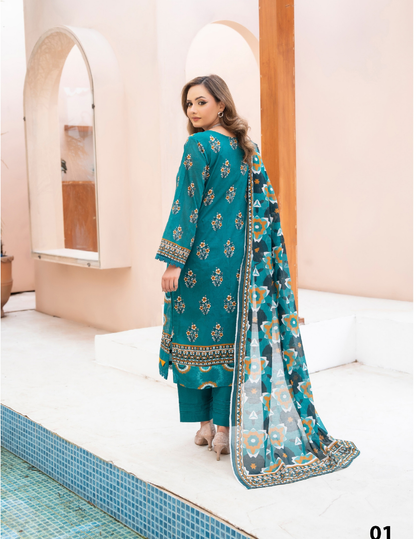 3 Pc Premium Lawn Suit – Classy Digital Printed Unstitched Collection
