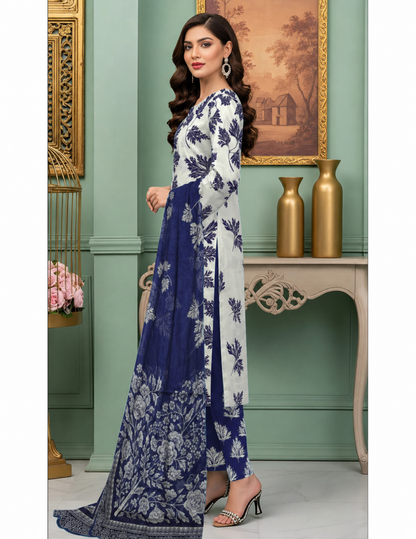 Trendy Digital All Over Print 3 Piece Lawn Suit with Voile Dupatta