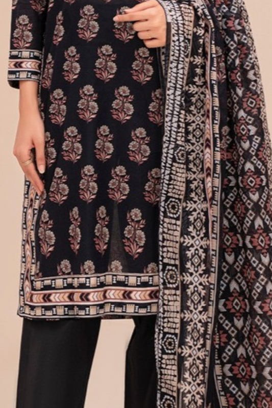 3-piece Premium BLACK digital printed Lawn suit (Unstitched)