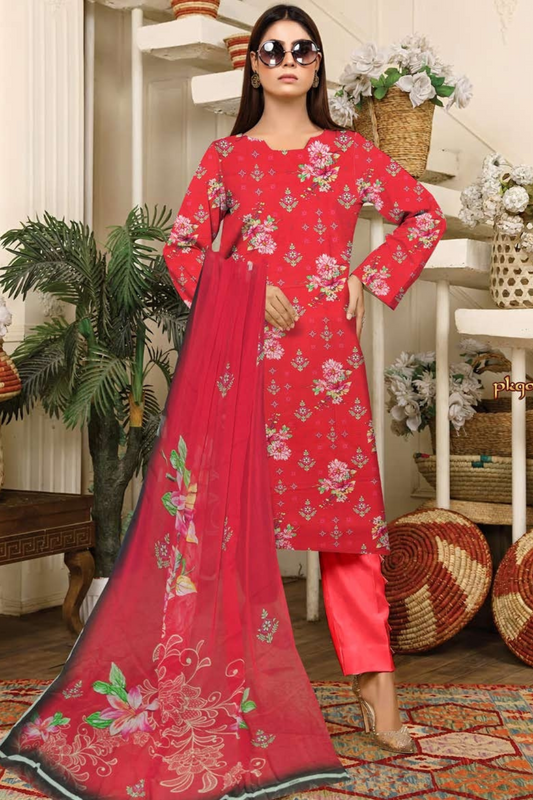 3-pc Premium Doria Viscoss Linen Printed Suit with Crinkle Chiffon Dupata(Premium Winter Collection)