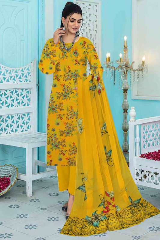 3-pc Premium Doria Viscoss Linen Printed Suit with Crinkle Chiffon Dupata(Premium Winter Collection)