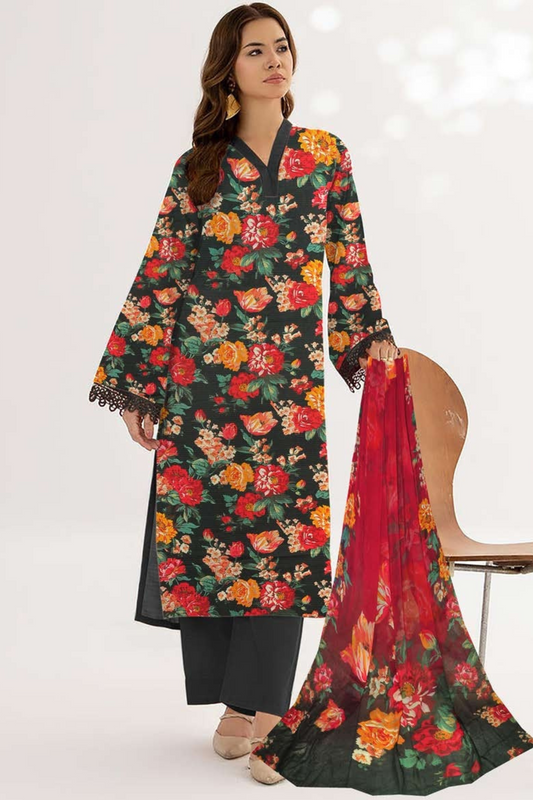 3-pc Premium Doria Viscoss Linen Printed Suit with Crinkle Chiffon Dupata(Premium Winter Collection)