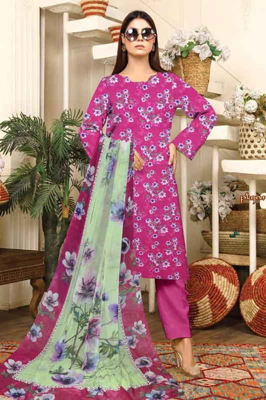 3-pc Premium Doria Viscoss Linen Printed Suit with Crinkle Chiffon Dupata (Unstitched)(Premium Winter Collection)