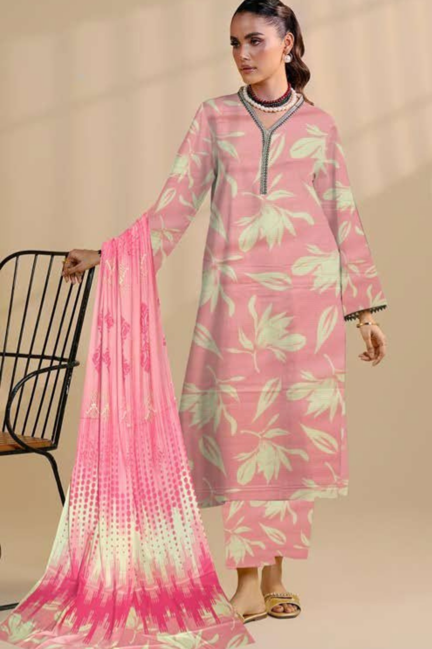 3-Pc Premium Printed Satin viscoss suit with satin viscoss Dupata(Unstitched)