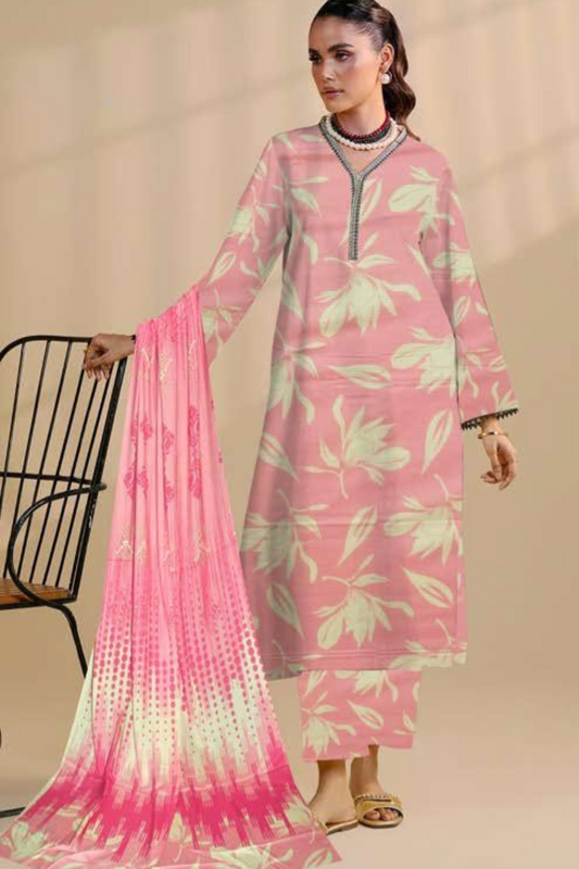 3-Pc Premium Printed Satin viscoss suit with satin viscoss Dupata(Unstitched)