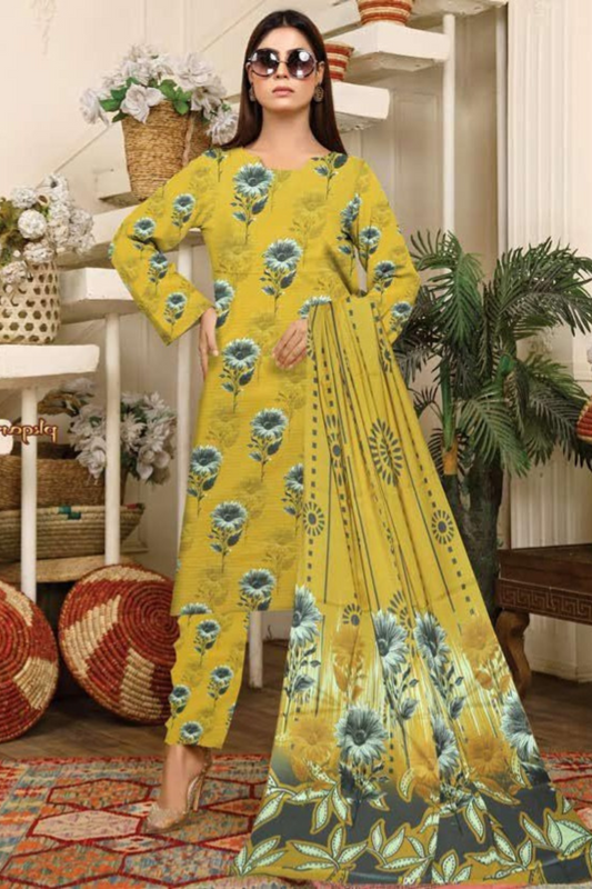 3-Pc Premium Printed Satin viscoss suit with satin viscoss Dupata(Unstitched)