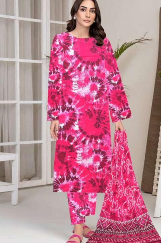 3-Pc Premium Printed Satin viscoss suit with satin viscoss Dupata(Unstitched)