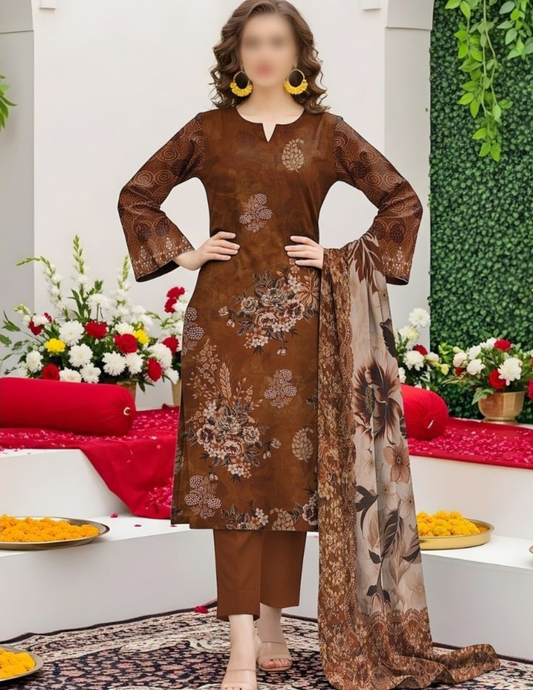Elegant 3PC Slub Lawn Ensemble (Unstitched)