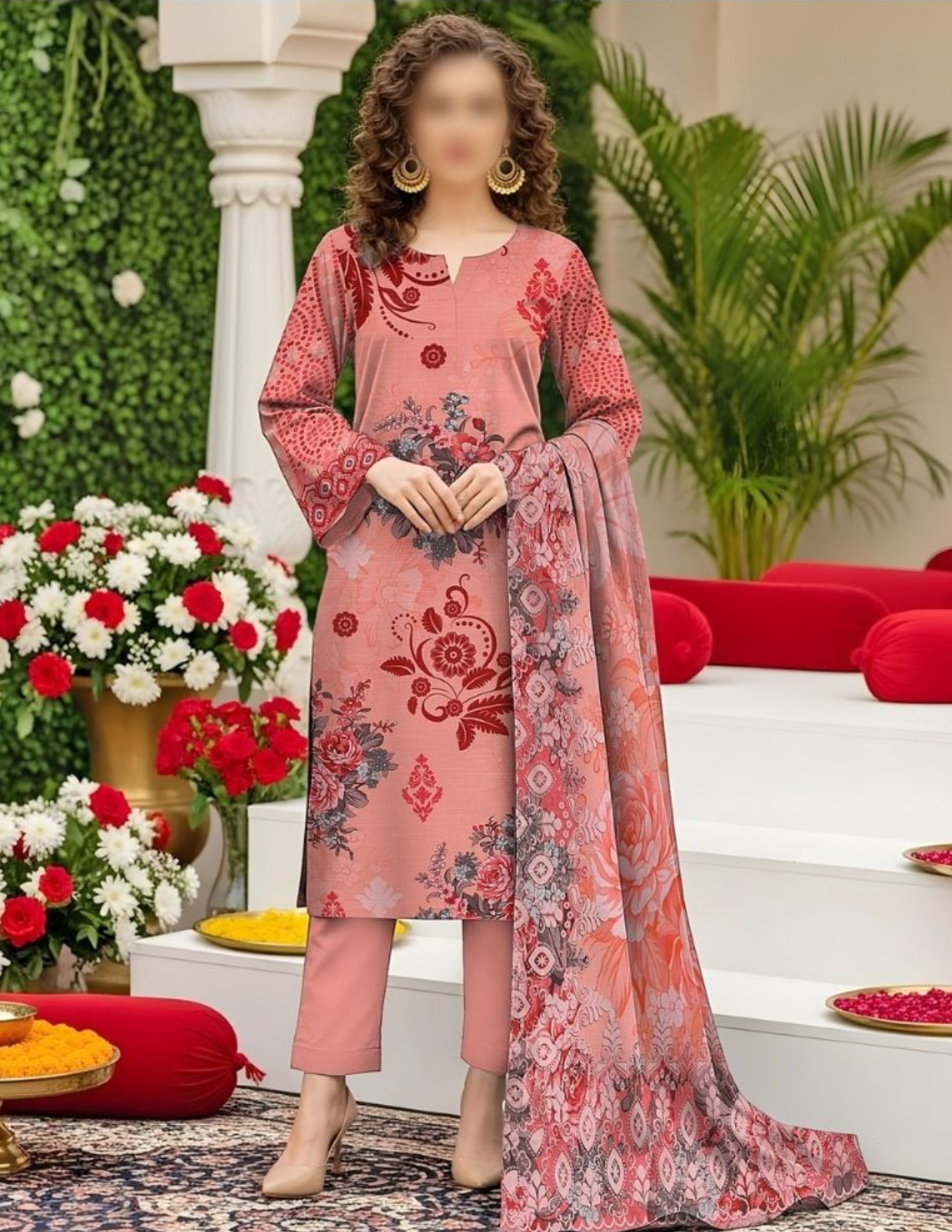 Designer Printed Lawn 3 Piece Suit (Unstitched)