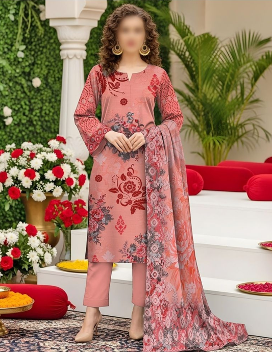 Designer Printed Lawn 3 Piece Suit (Unstitched)