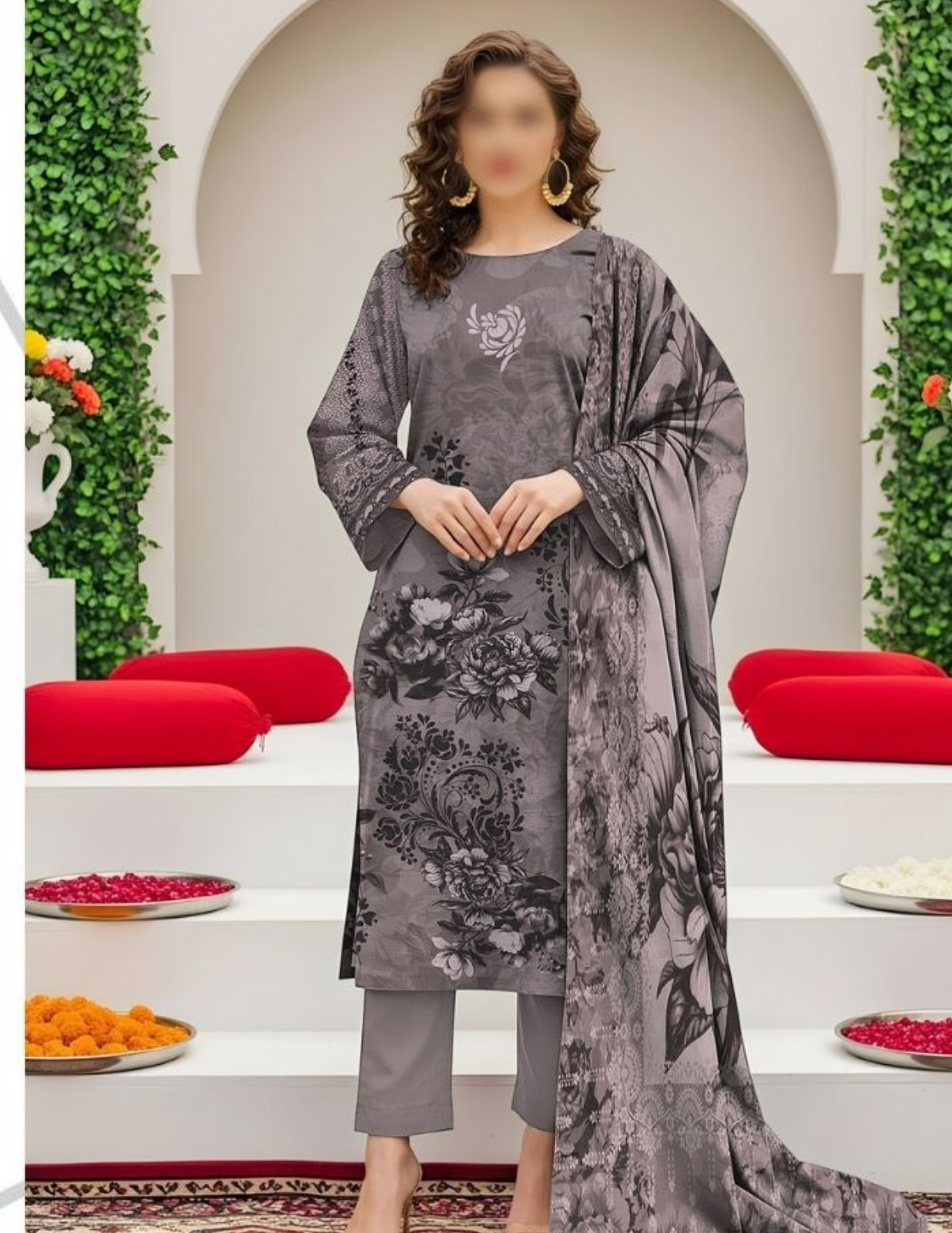 Luxury Printed Slub Lawn 3 Piece Set (Unstitched)