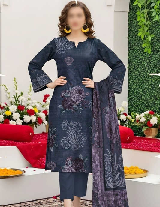 Premium Slub Lawn 3PC Elegant Suit (Unstitched)