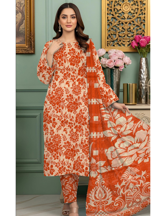 Trendy Digital All Over Print 3 Piece Lawn Suit with Voile Dupatta