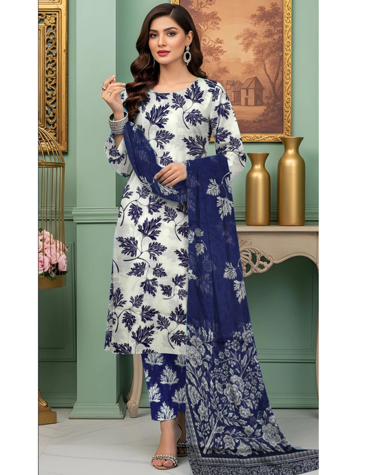 Trendy Digital All Over Print 3 Piece Lawn Suit with Voile Dupatta