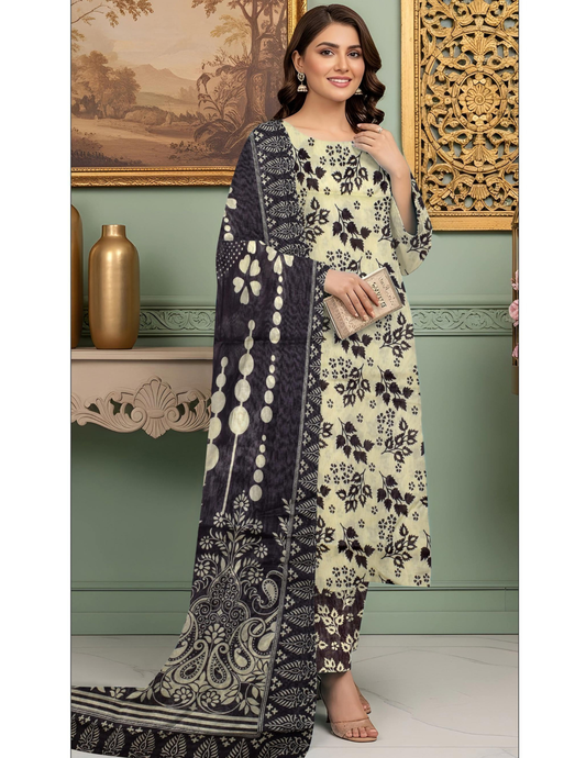Trendy Digital All Over Print 3 Piece Lawn Suit with Voile Dupatta