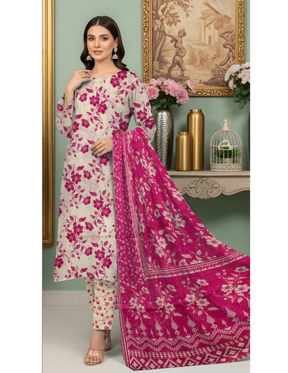 Trendy Digital All Over Print 3 Piece Lawn Suit with Voile Dupatta