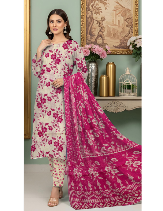 Trendy Digital All Over Print 3 Piece Lawn Suit with Voile Dupatta
