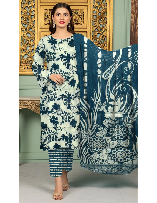 Graceful All Over Printed 3 Piece Lawn Suit with Voile Dupatta