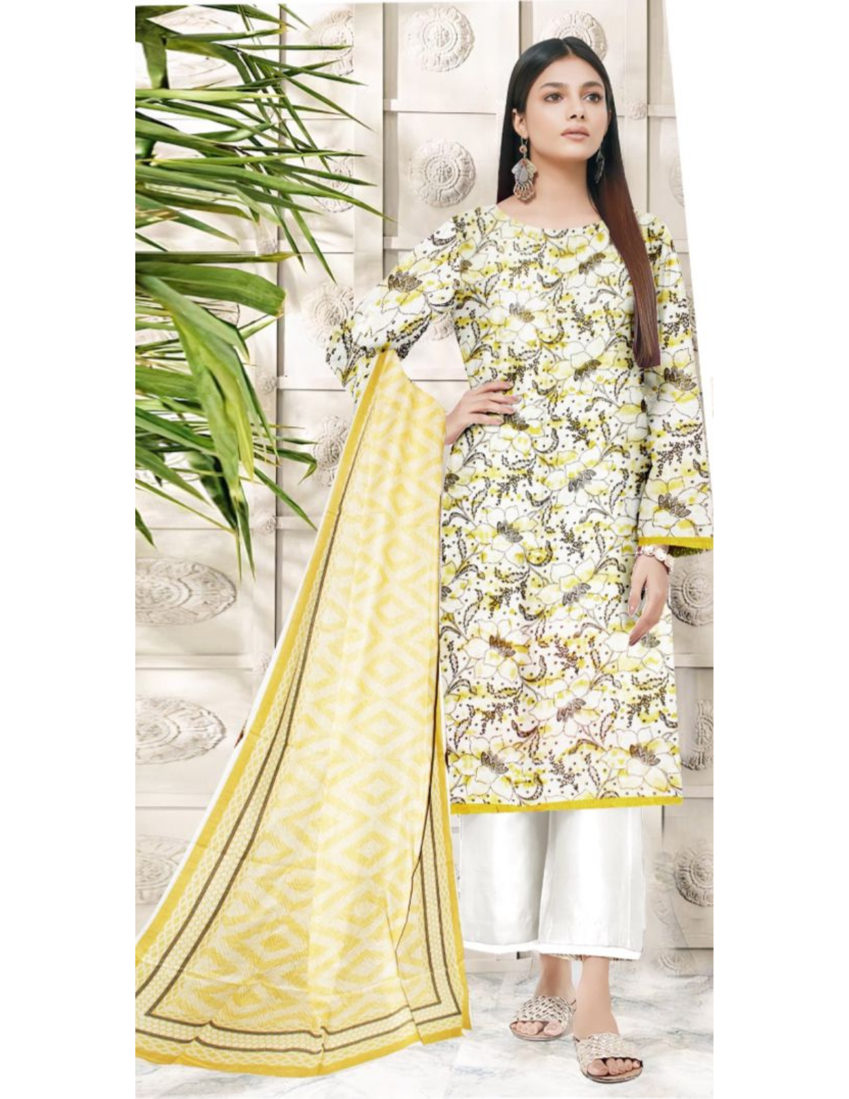 3-Piece Premium Lemon Floral Unstitched Lawn Suit