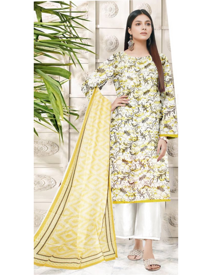 3-Piece Premium Lemon Floral Unstitched Lawn Suit