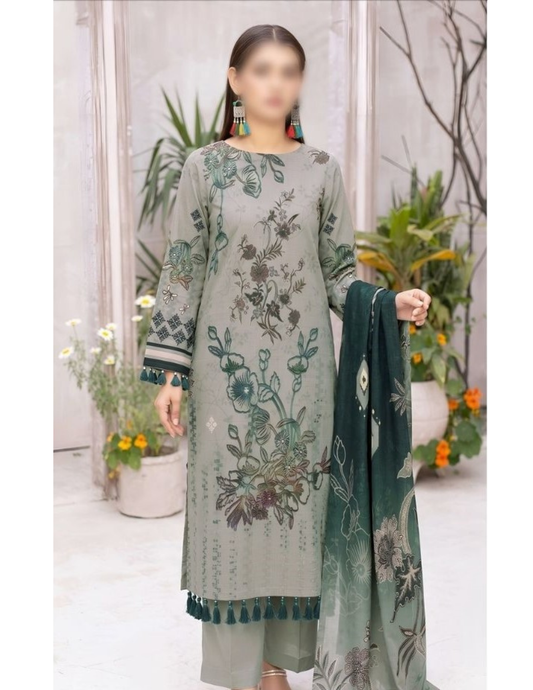 Soft Air Jet Lawn Summer Suit with Floral Print – Unstitched