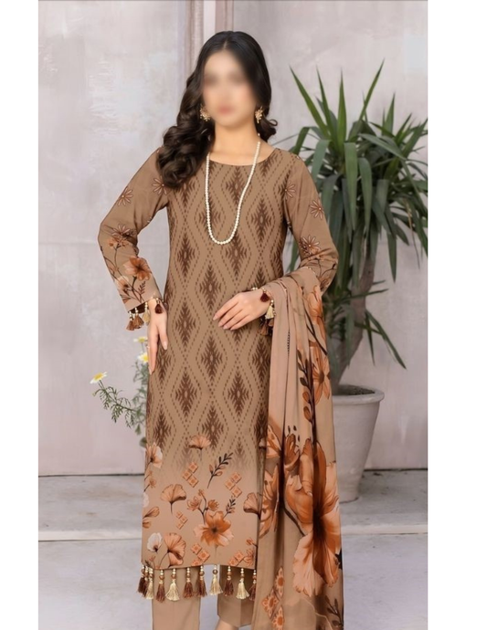 Luxury Air Jet Lawn Shirt with Printed Dupatta & Trouser – Unstitched