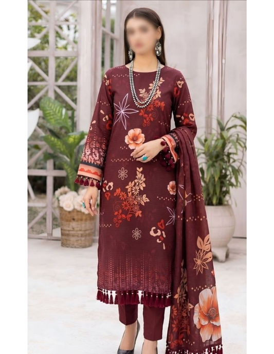 Designer Printed Lawn Dress with Air Jet Voil Dupatta – Unstitched