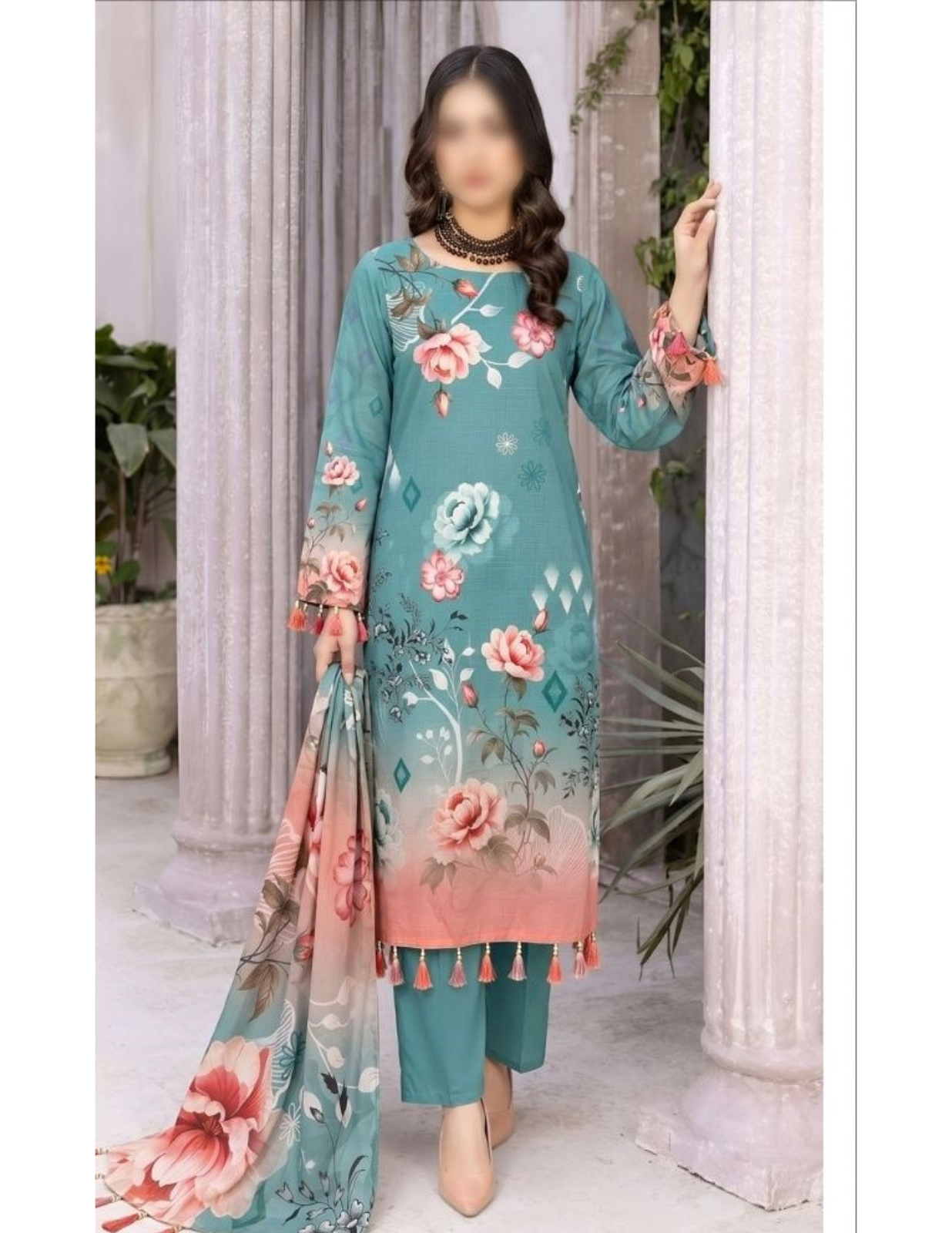 Premium Floral Air Jet Lawn Dress with Voil Dupatta – Unstitched