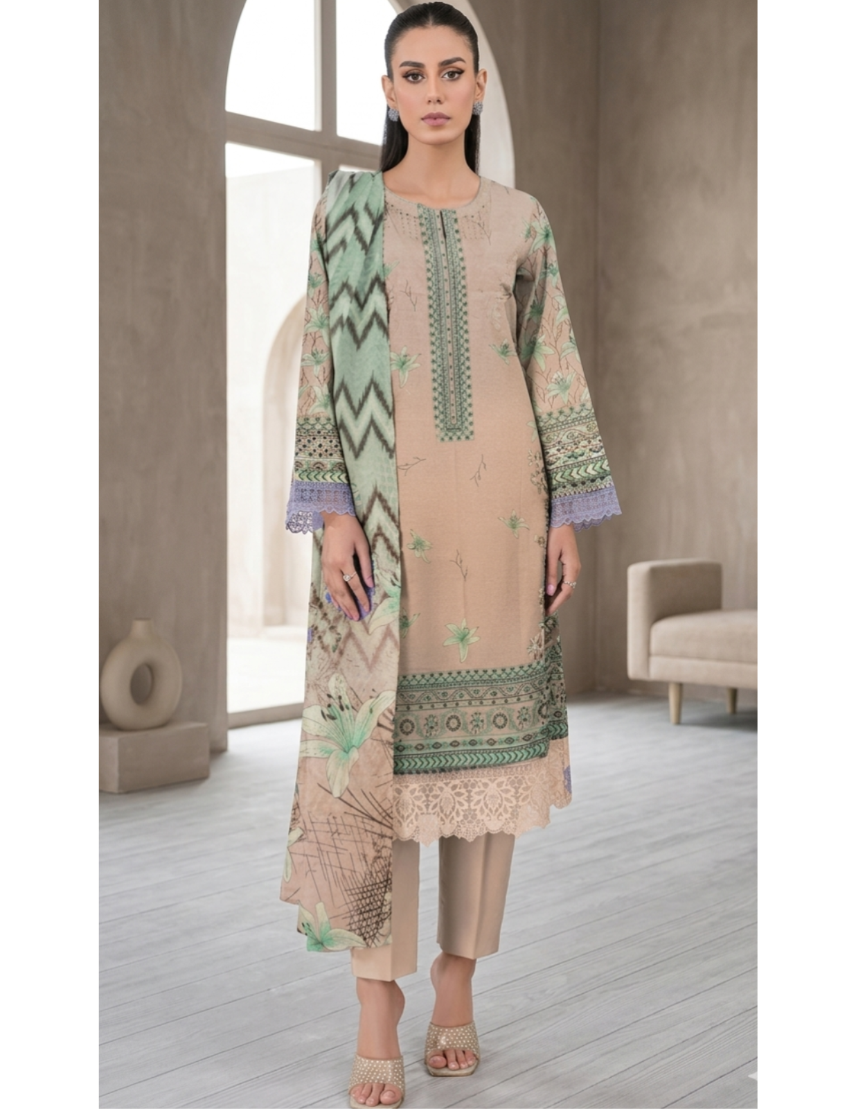 3-Pc Digital Printed Bana Dora Lawn Suit – Unstitched