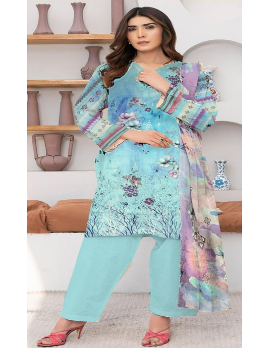 Elite Collection: 3-Pc Digital Printed Bana Dora Lawn Unstitched