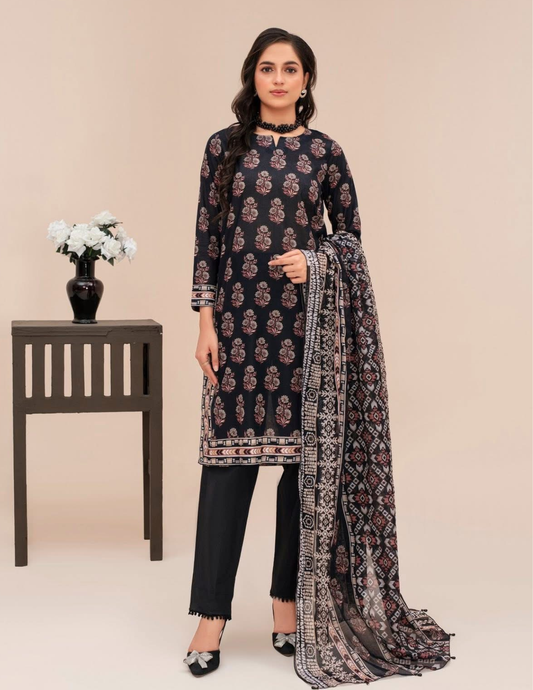 Black 3-Piece Lawn Suit for Summer