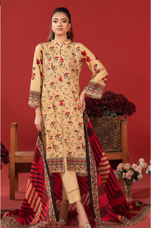 3-piece premium unstitched-lawn suit-aqua skin