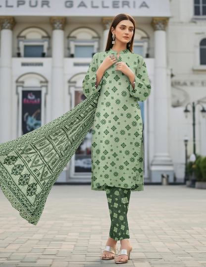 3-Pc Digital Printed Bana Dora Lawn Unstitched